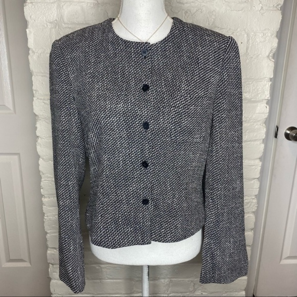 Jones New York Black White Padded Shoulders Blazer 10